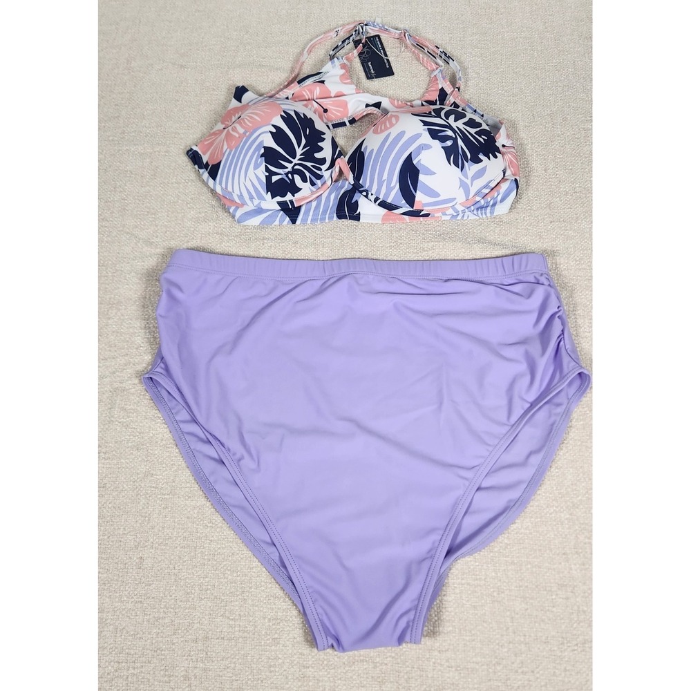 Summer Mae Women's XL Bikini Set Purple High Waist Floral Padded Swimwear NWT